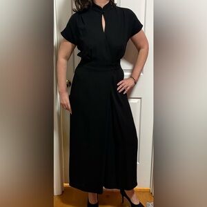 Casual Corner vintage jumpsuit palazzo  wide pants mandarin collar black 8 M